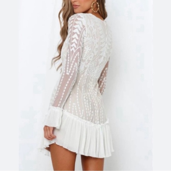 Ivory Lace Ruffle Mini Dress - Saints + Secrets - Picture 2 of 5